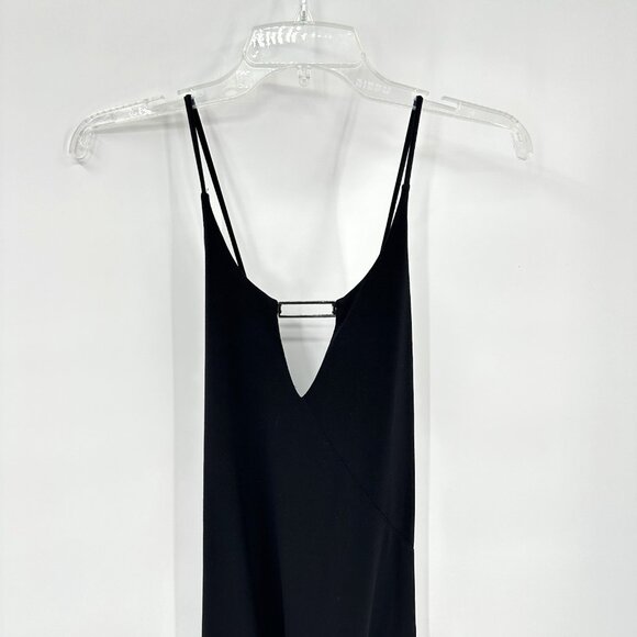 vintage 90s y2k SLINKY BLACK DRESS asymmetrical hem spaghetti strap lbd M - Picture 3 of 9